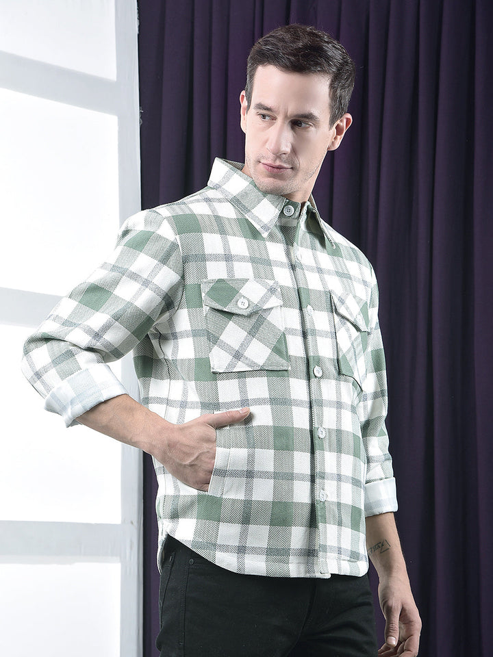 cobb light green checked collar  shacket