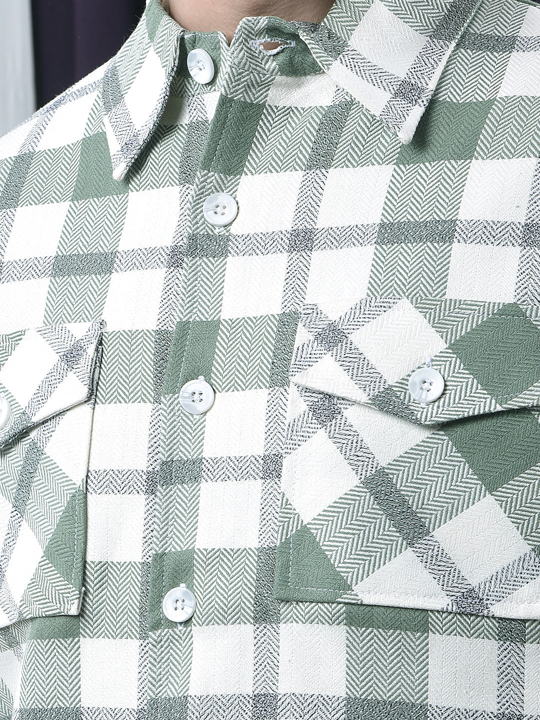 COBB LIGHT GREEN CHECKED COLLAR  SHACKET