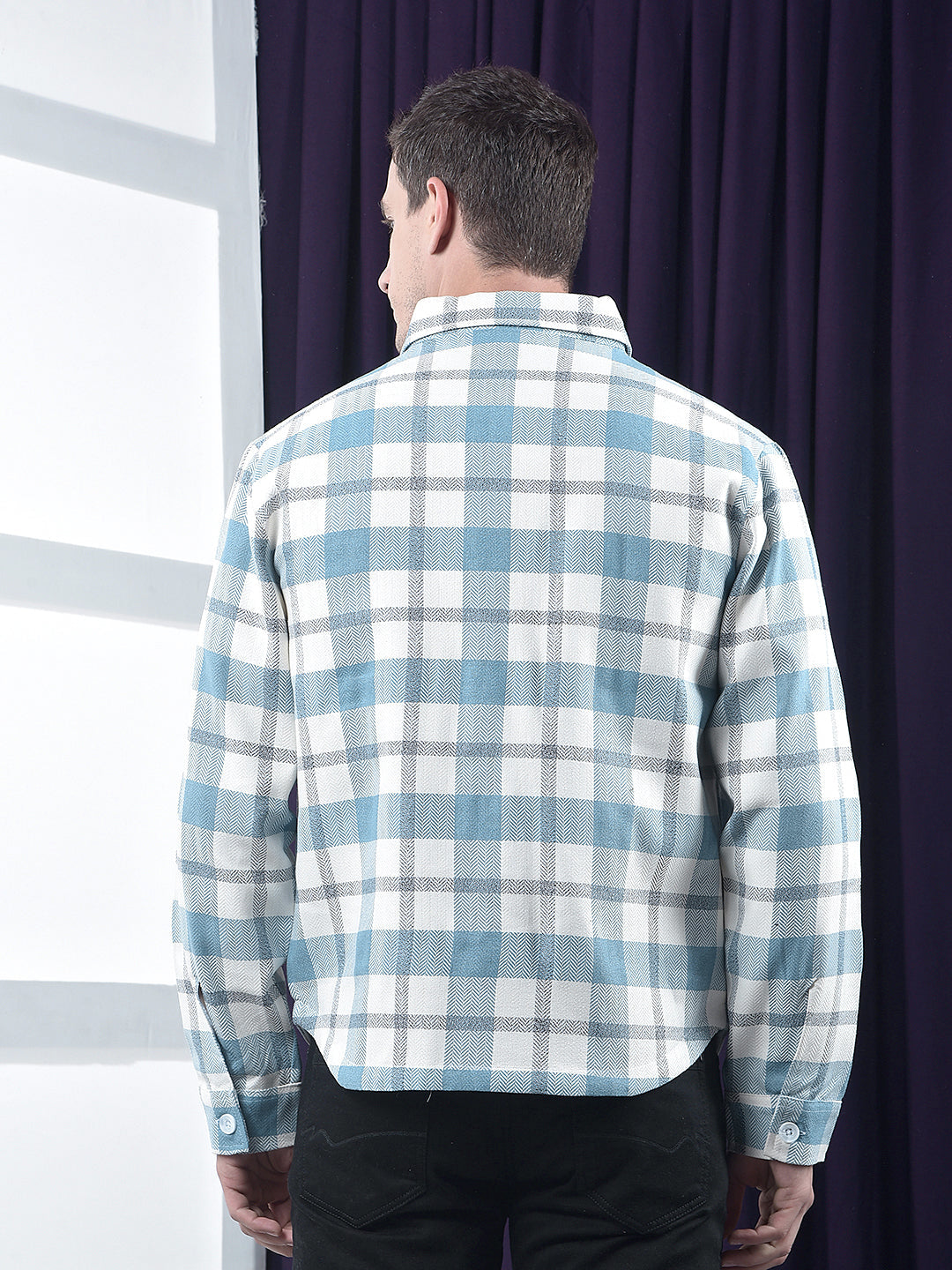 cobb sky blue checked collar  shacket