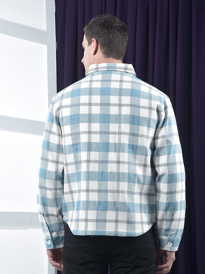 cobb sky blue checked collar  shacket