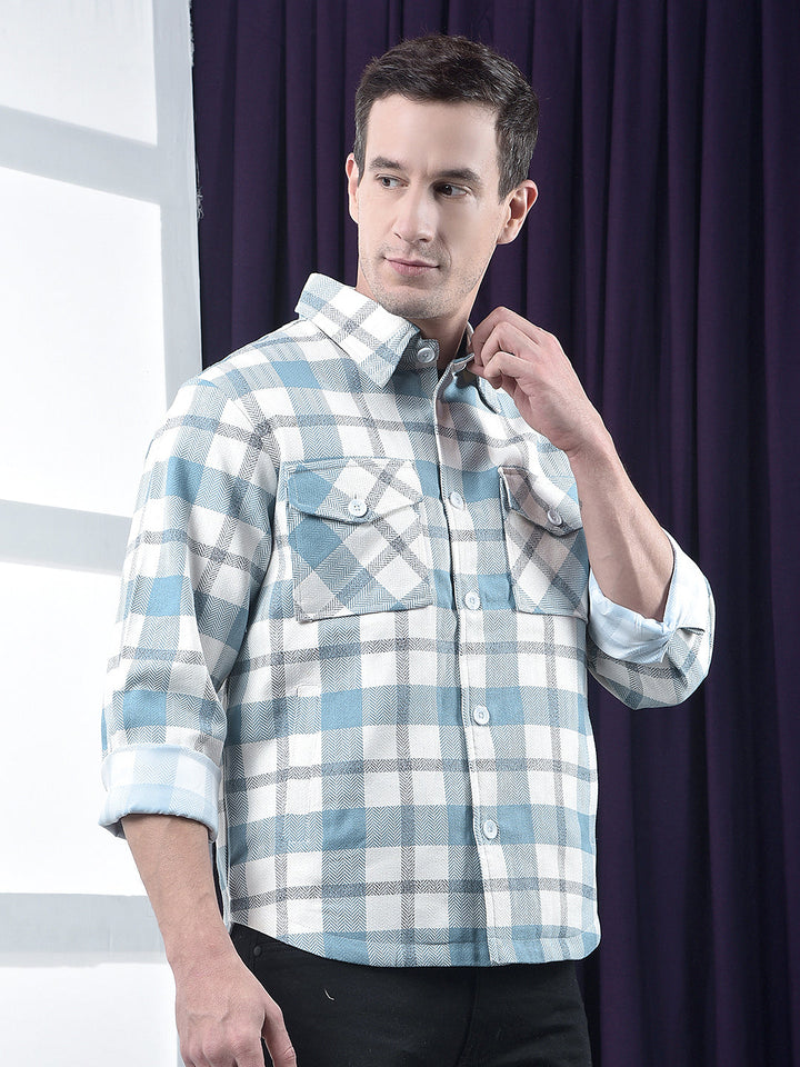 cobb sky blue checked collar  shacket