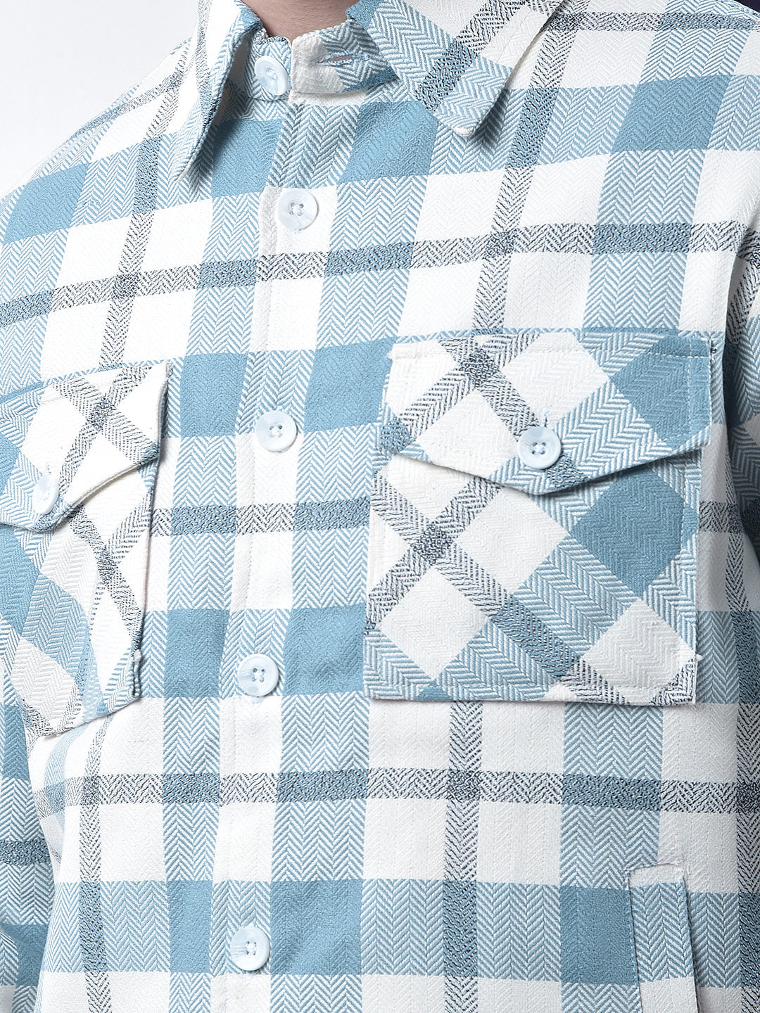 COBB SKY BLUE CHECKED COLLAR  SHACKET