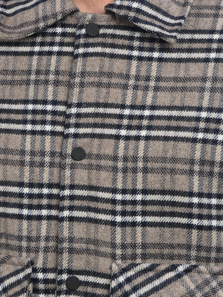 cobb light brown checked collar shacket