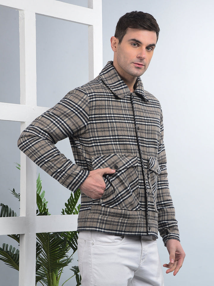 COBB LIGHT BROWN CHECKED COLLAR SHACKET