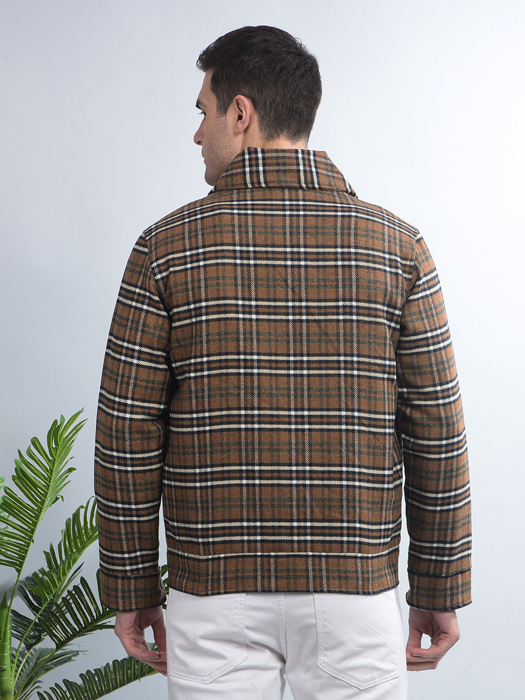 cobb brown checked collar shacket