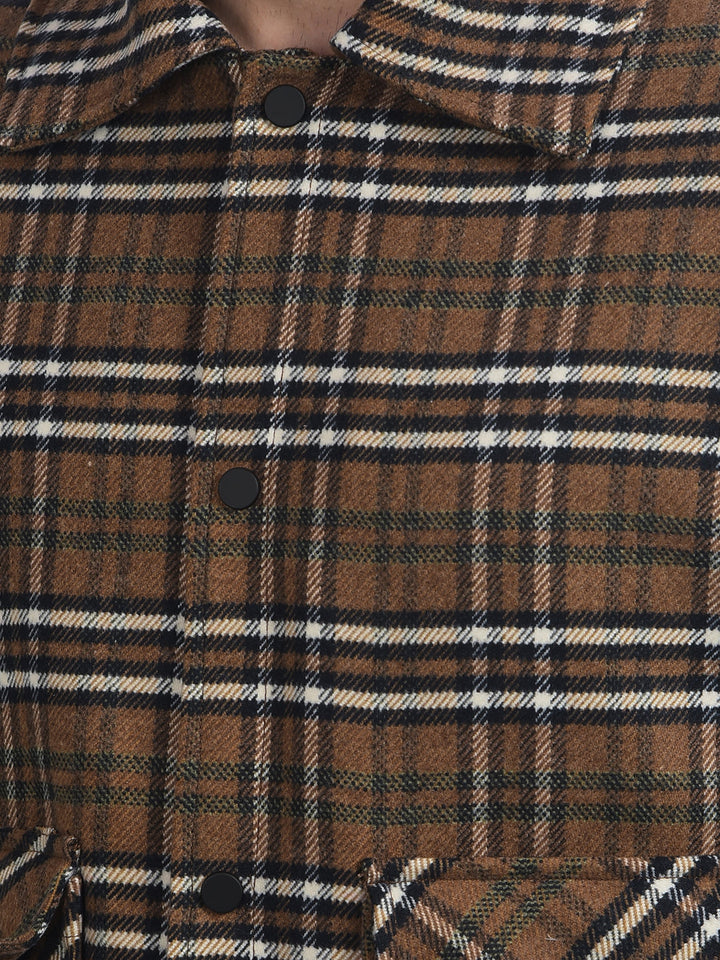 cobb brown checked collar shacket