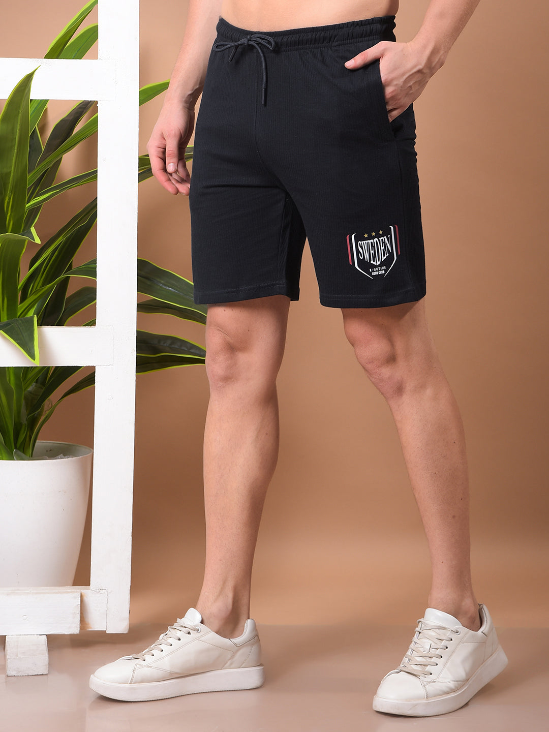 cobb navy blue printed regular-fit shorts