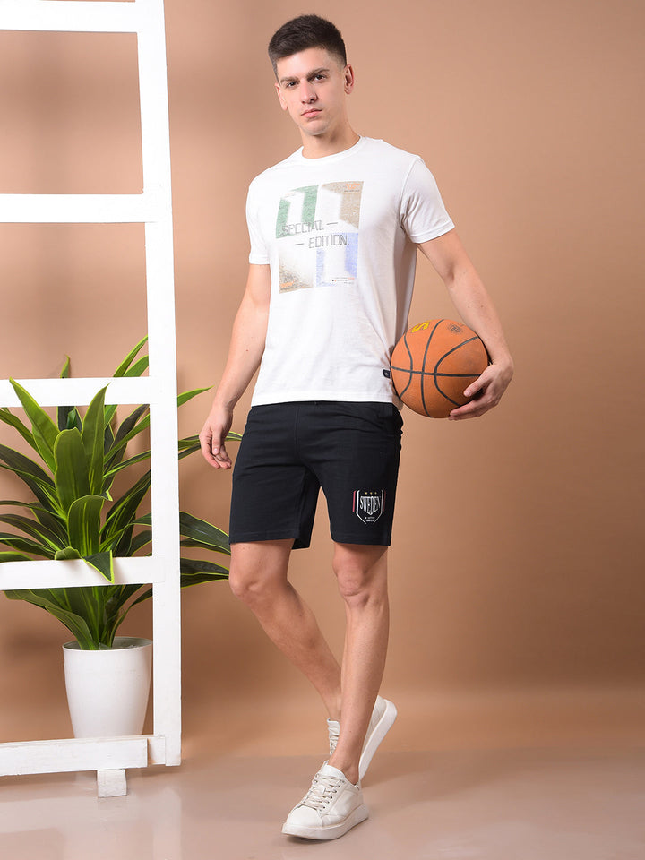 COBB NAVY BLUE PRINTED REGULAR-FIT SHORTS