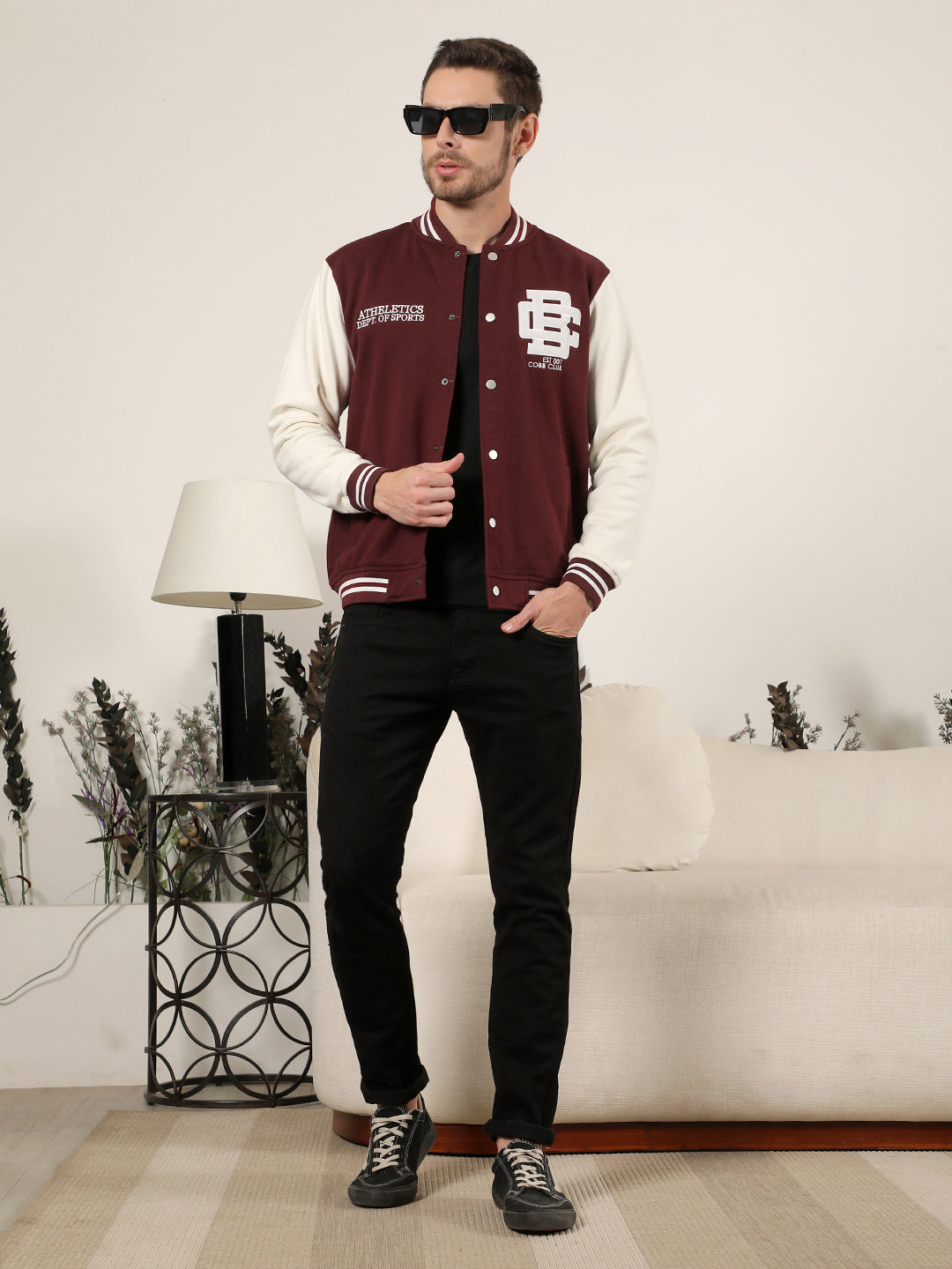 COBB WINE COLOURBLOCK FULL BUTTON SWEATSHIRT - Main Image