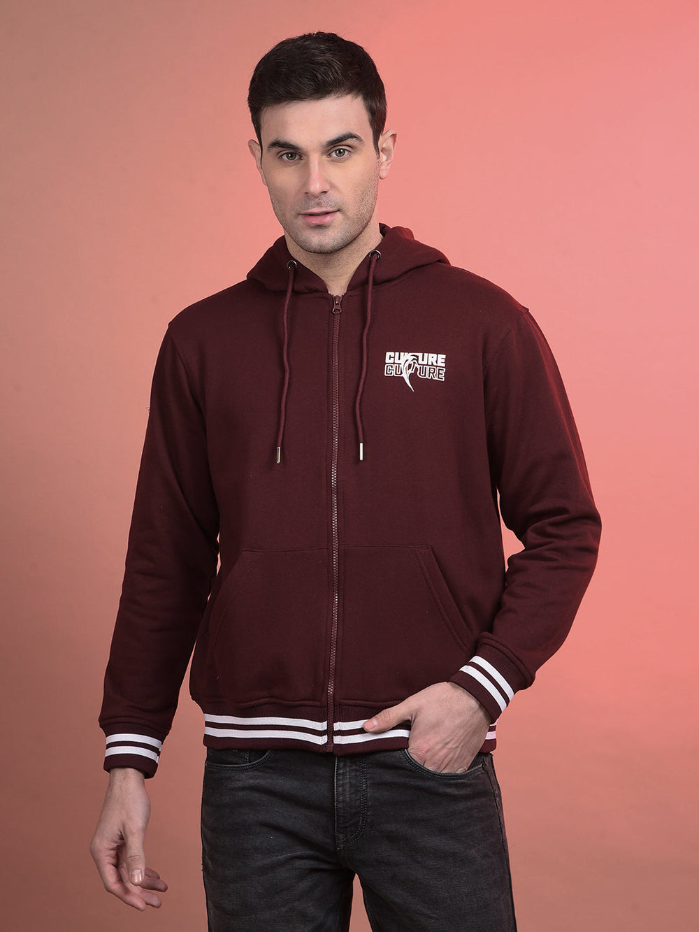 cobb wine printed zip-up hoodie