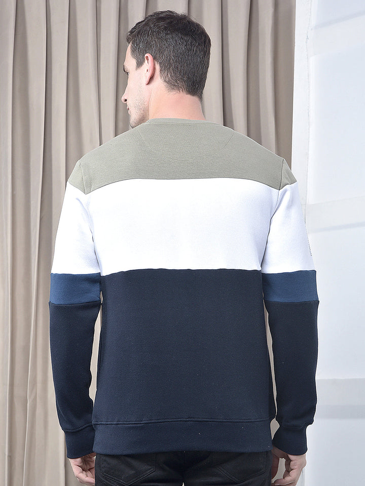 cobb navy blue color-block round neck sweatshirt