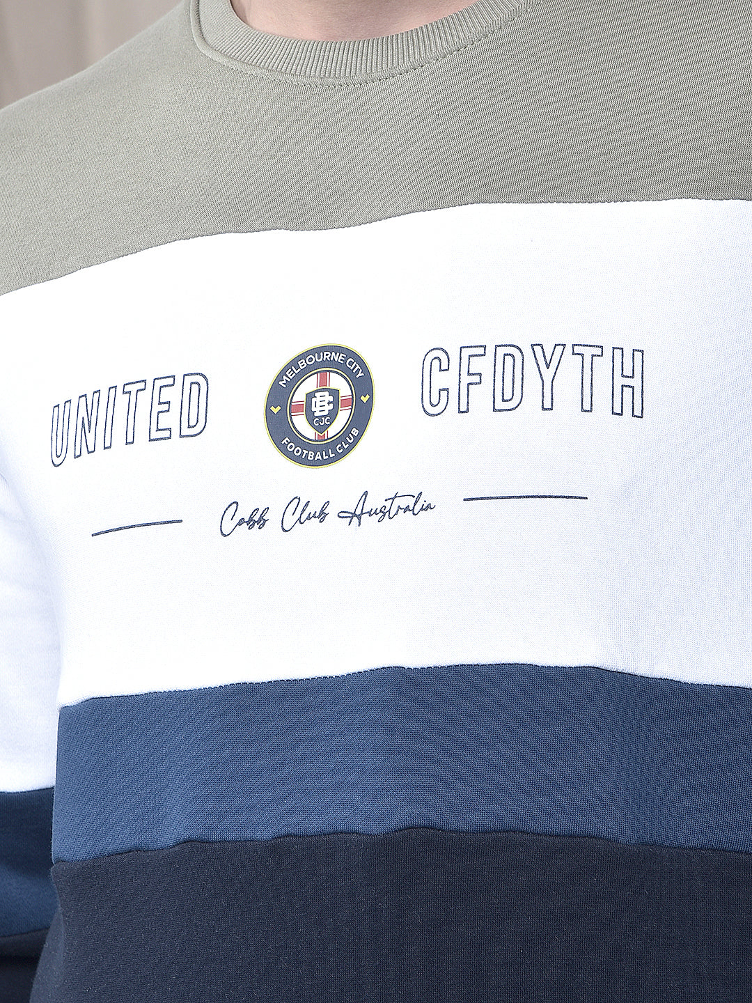 COBB NAVY BLUE COLOR-BLOCK ROUND NECK SWEATSHIRT