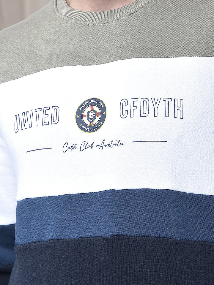 COBB NAVY BLUE COLOR-BLOCK ROUND NECK SWEATSHIRT