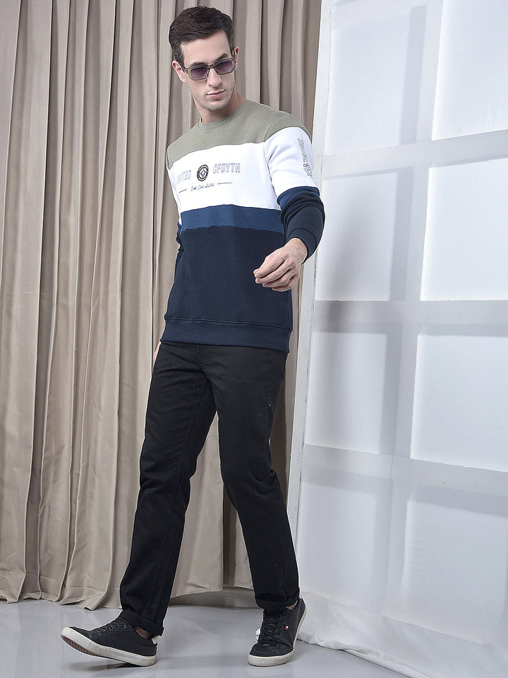 COBB NAVY BLUE COLOR-BLOCK ROUND NECK SWEATSHIRT