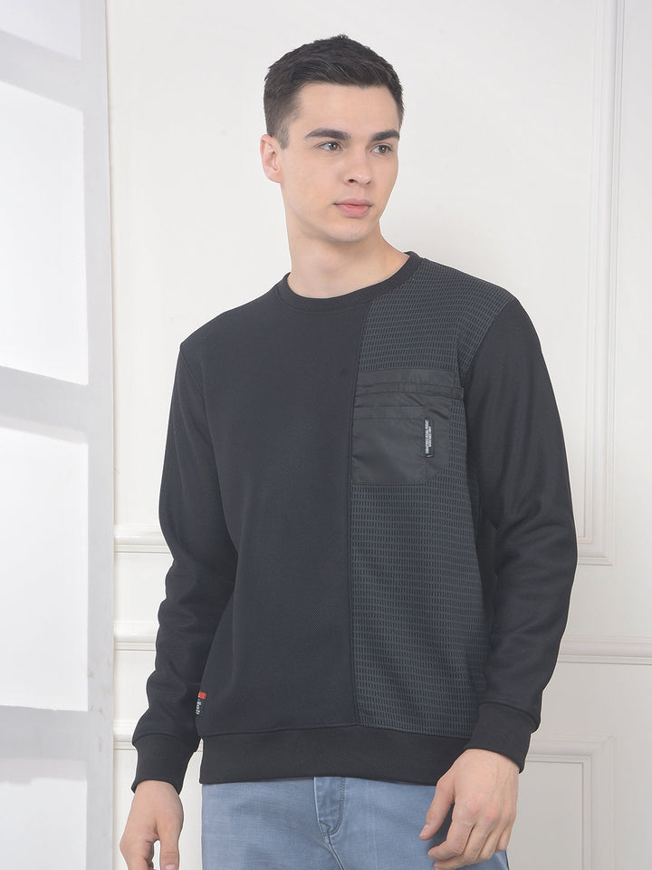 cobb black self-design round neck sweatshirt
