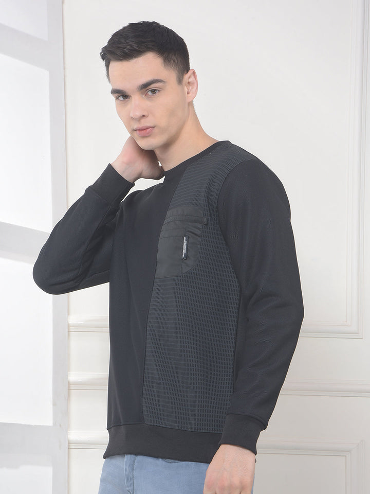 cobb black self-design round neck sweatshirt