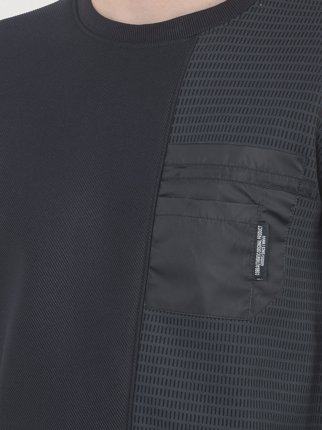 COBB BLACK SELF-DESIGN ROUND NECK SWEATSHIRT