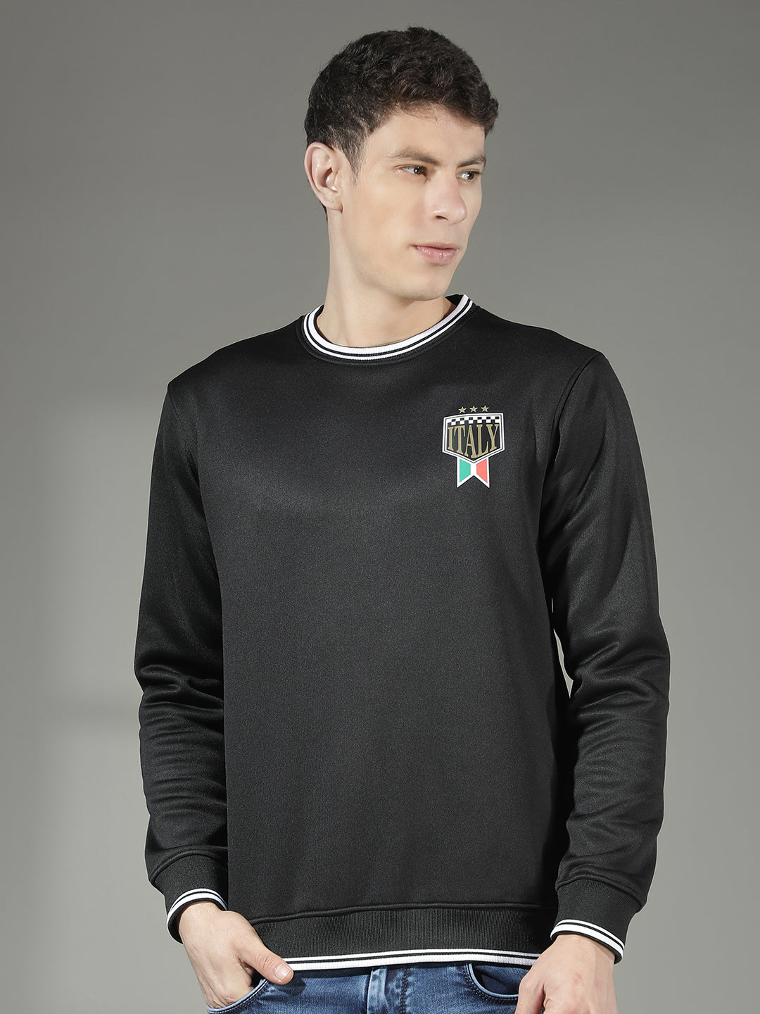 cobb black printed round neck sweatshirt