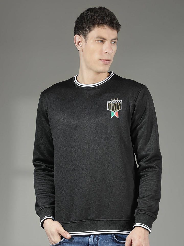 cobb black printed round neck sweatshirt