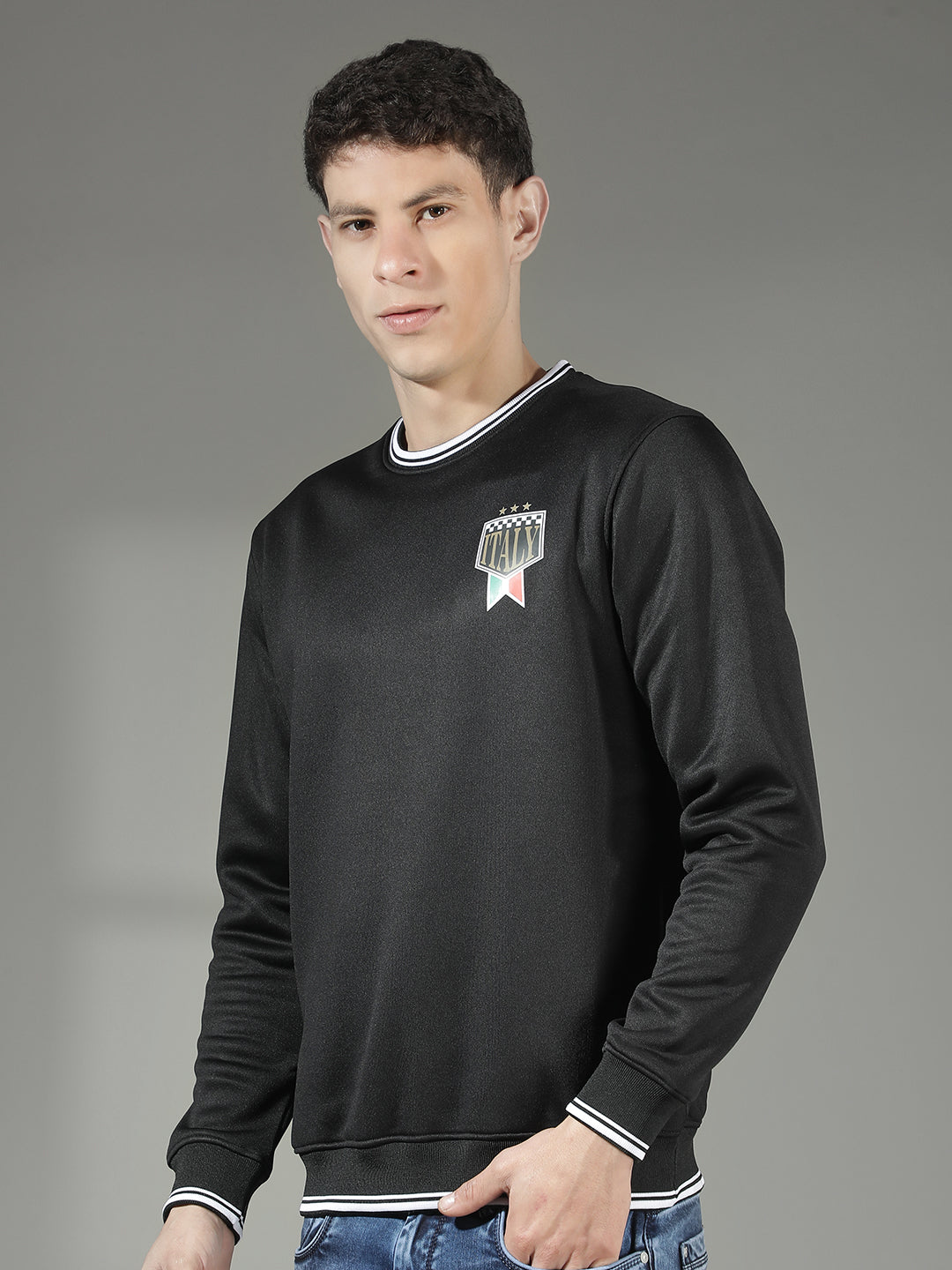 cobb black printed round neck sweatshirt