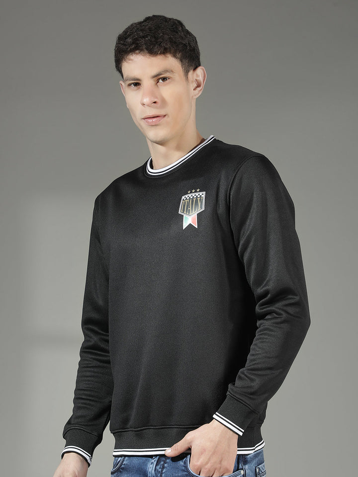 cobb black printed round neck sweatshirt