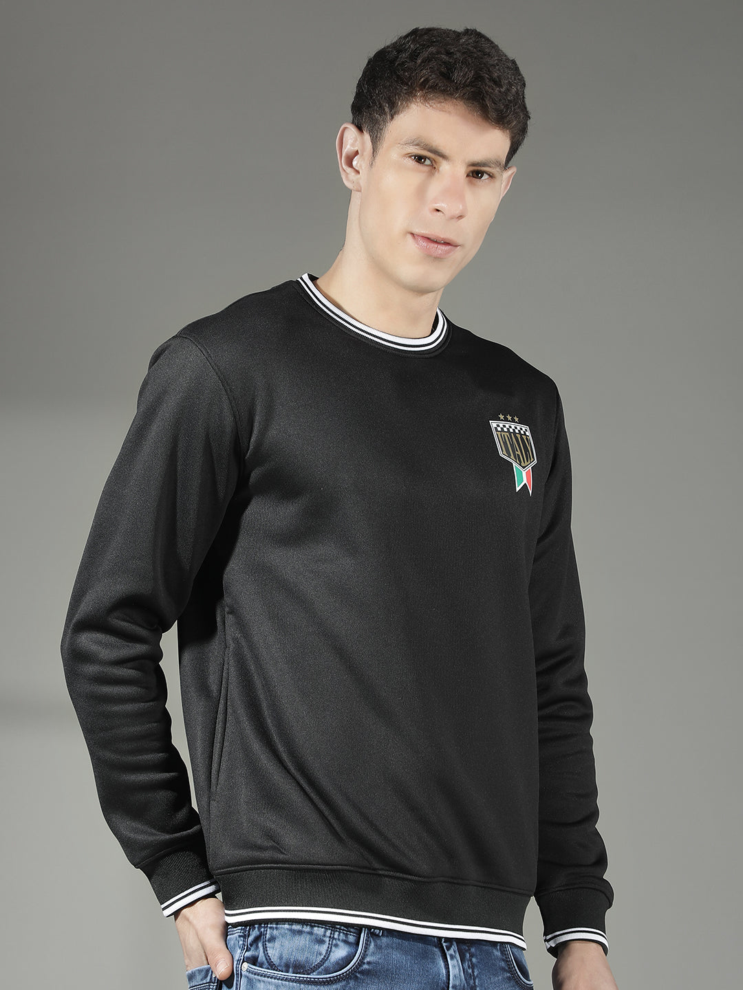 cobb black printed round neck sweatshirt