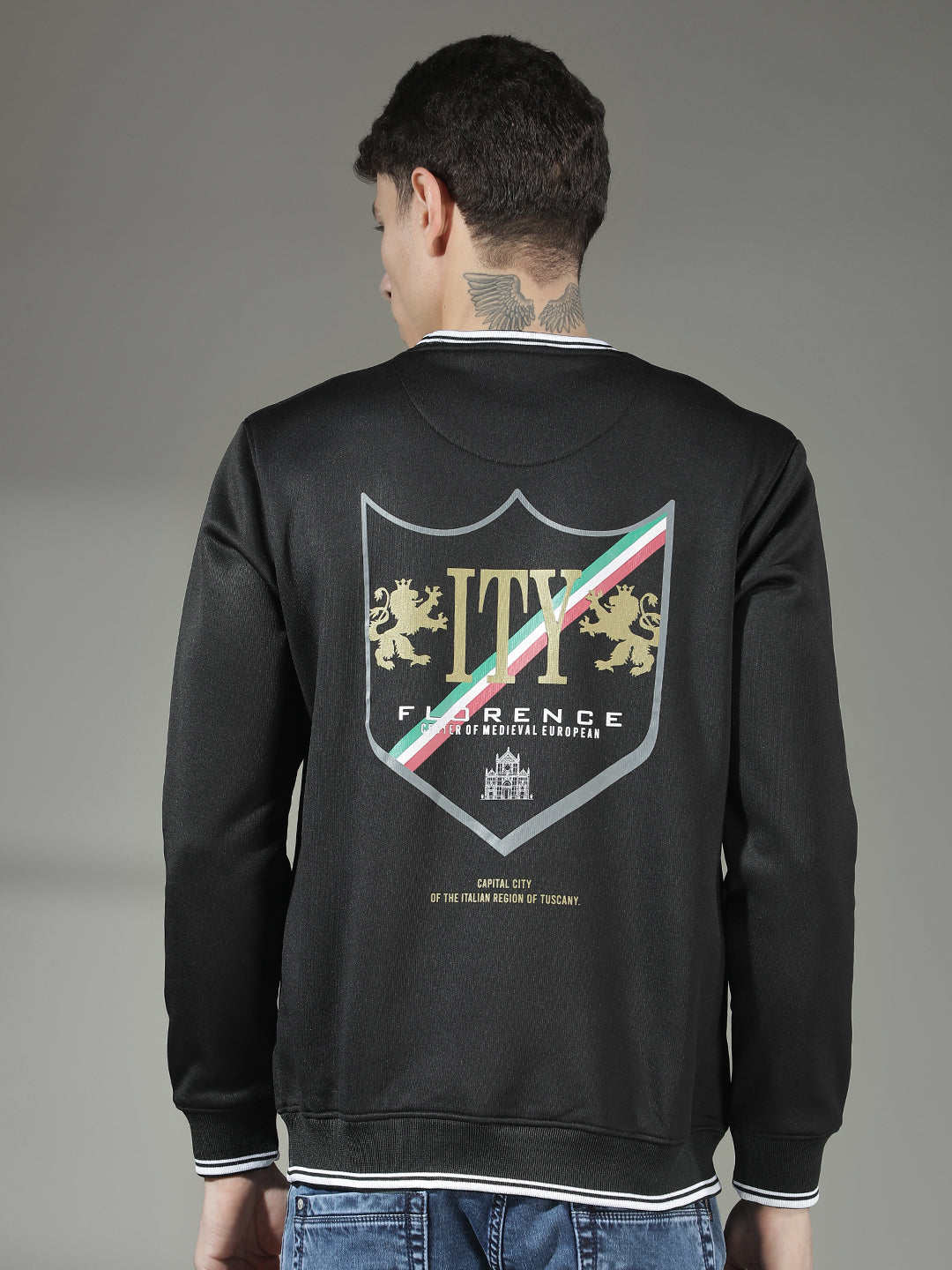 COBB BLACK PRINTED ROUND NECK SWEATSHIRT