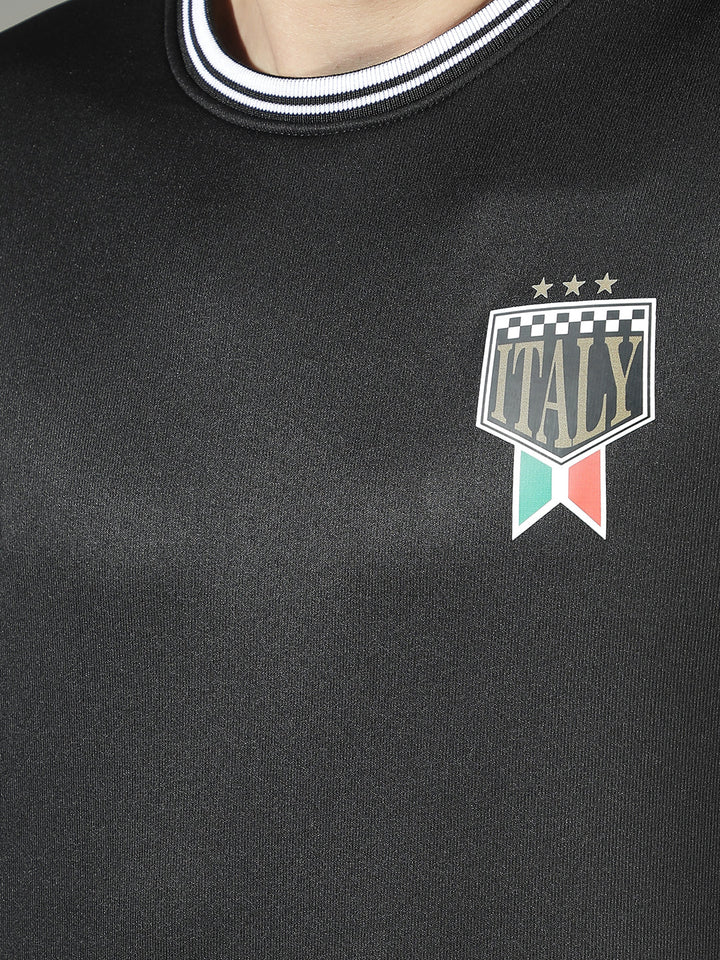 COBB BLACK PRINTED ROUND NECK SWEATSHIRT