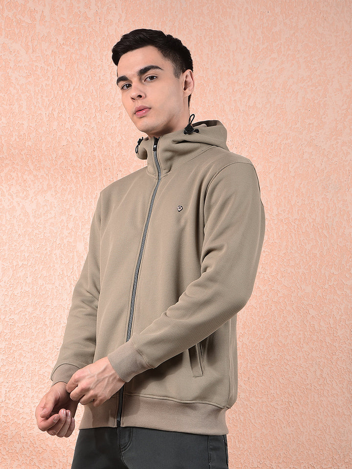 COBB SOLID BEIGE ZIP-UP HOODED SWEATSHIRT