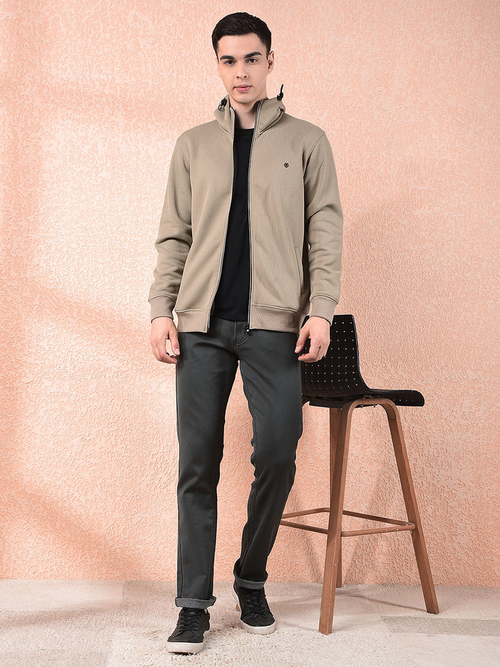 COBB SOLID BEIGE ZIP-UP HOODED SWEATSHIRT