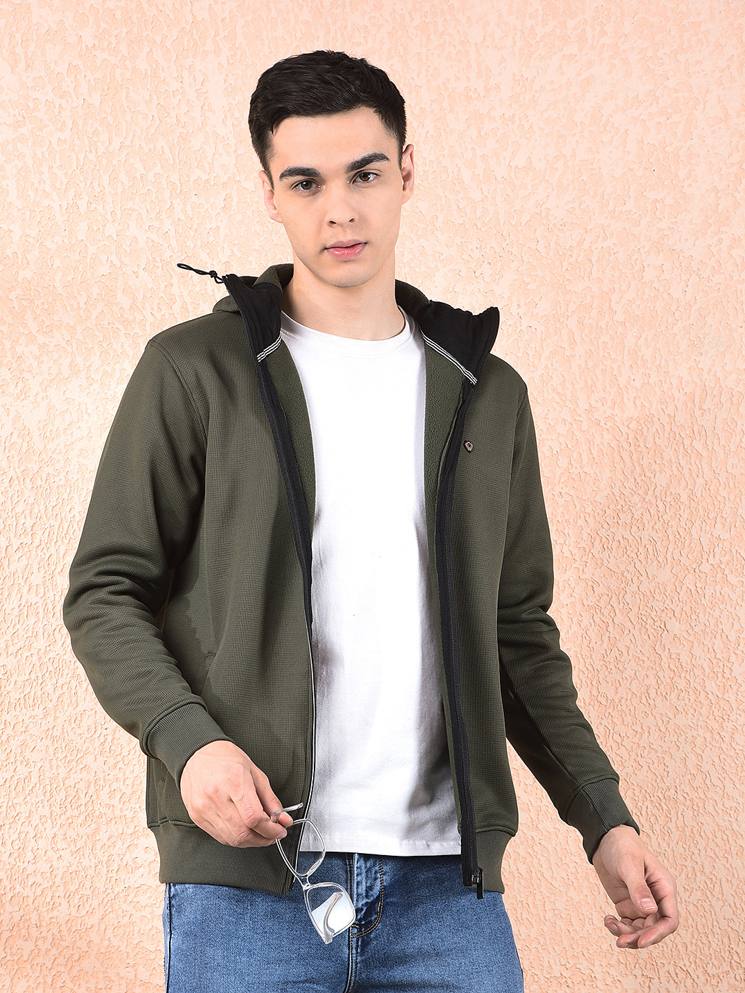 cobb solid olive zip-up hooded sweatshirt