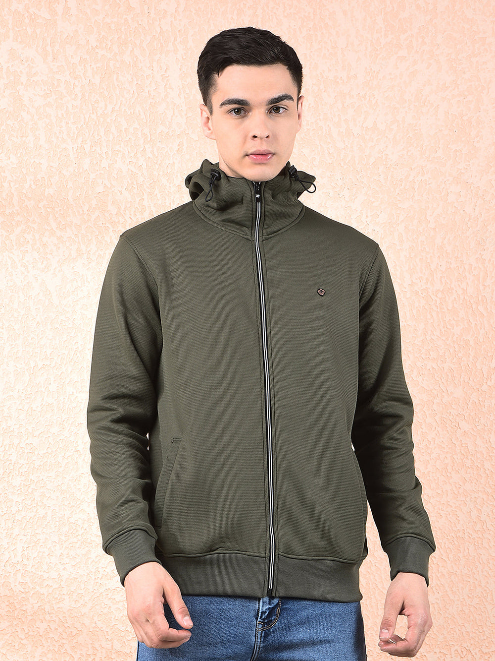 cobb solid olive zip-up hooded sweatshirt
