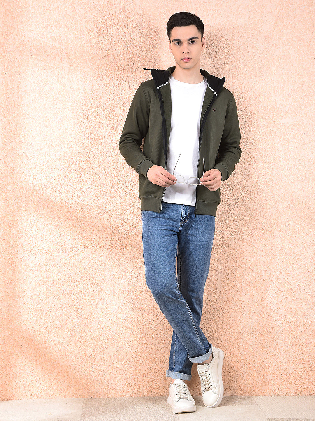 COBB SOLID OLIVE ZIP-UP HOODED SWEATSHIRT