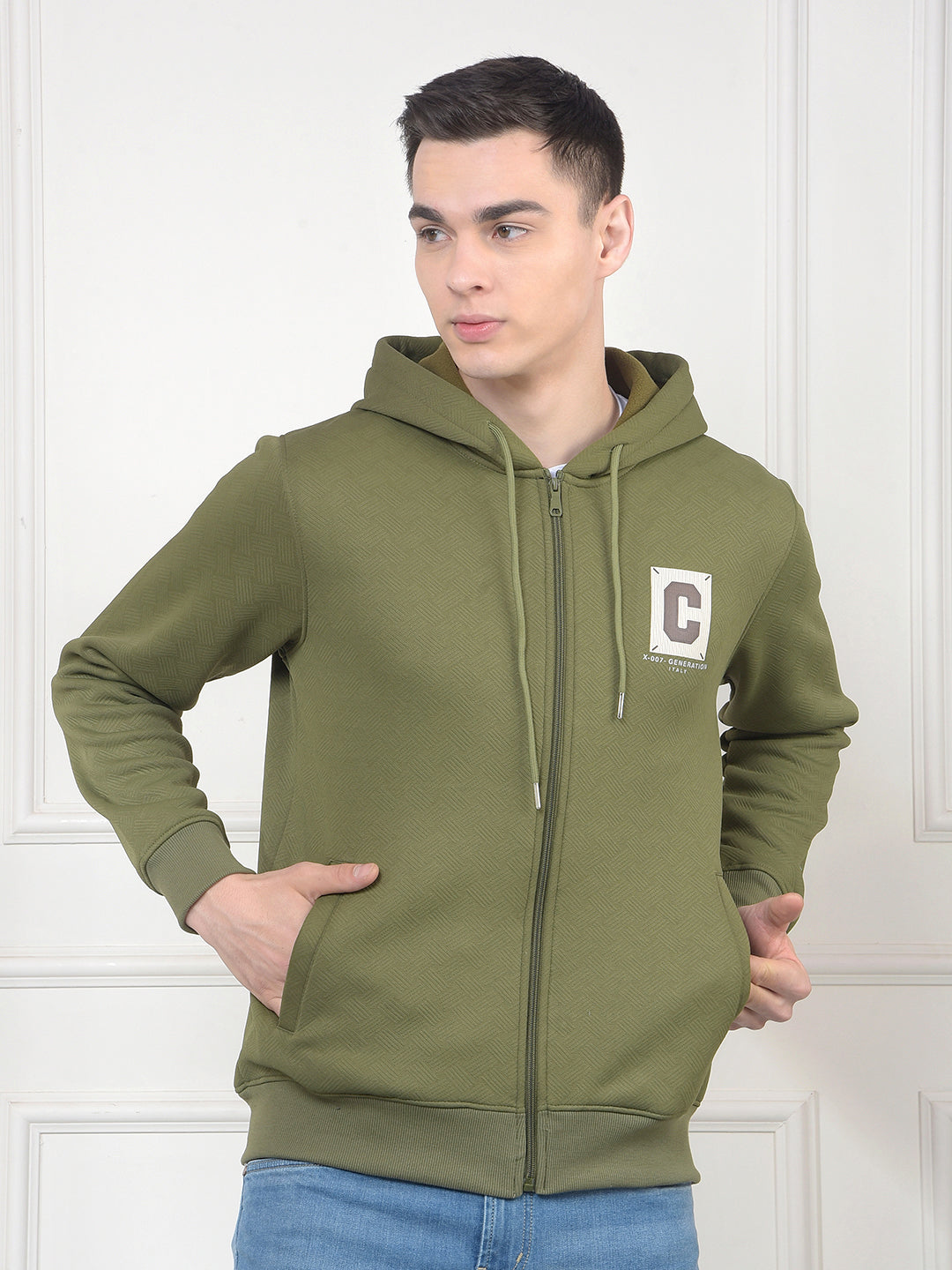cobb green self-design zip-up hoodie