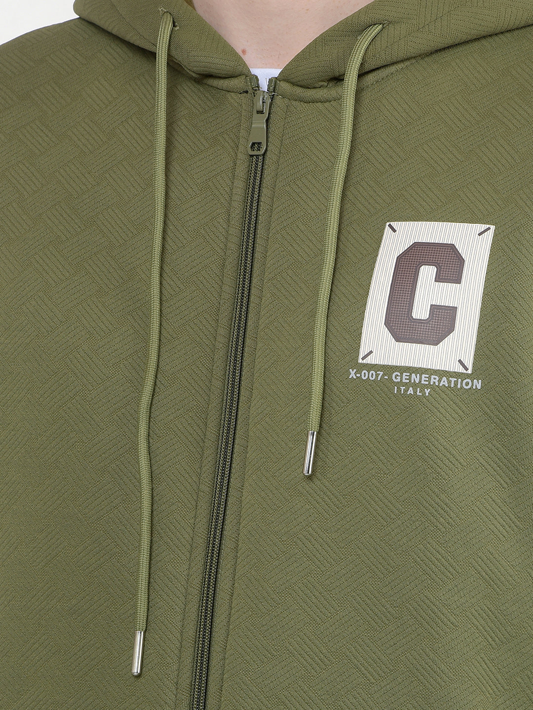 COBB GREEN SELF-DESIGN ZIP-UP HOODIE