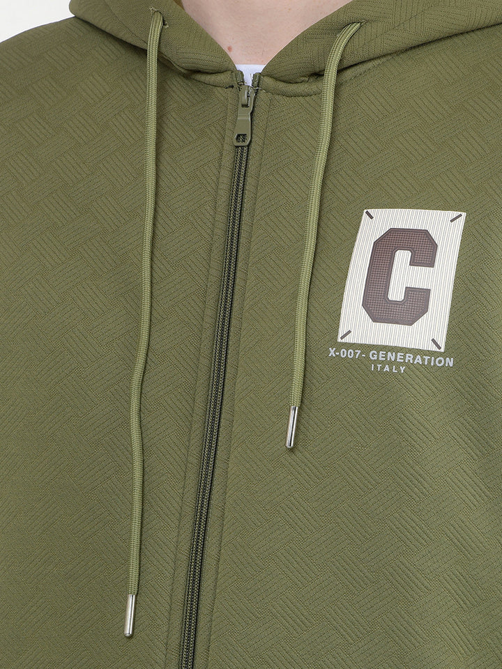 COBB GREEN SELF-DESIGN ZIP-UP HOODIE
