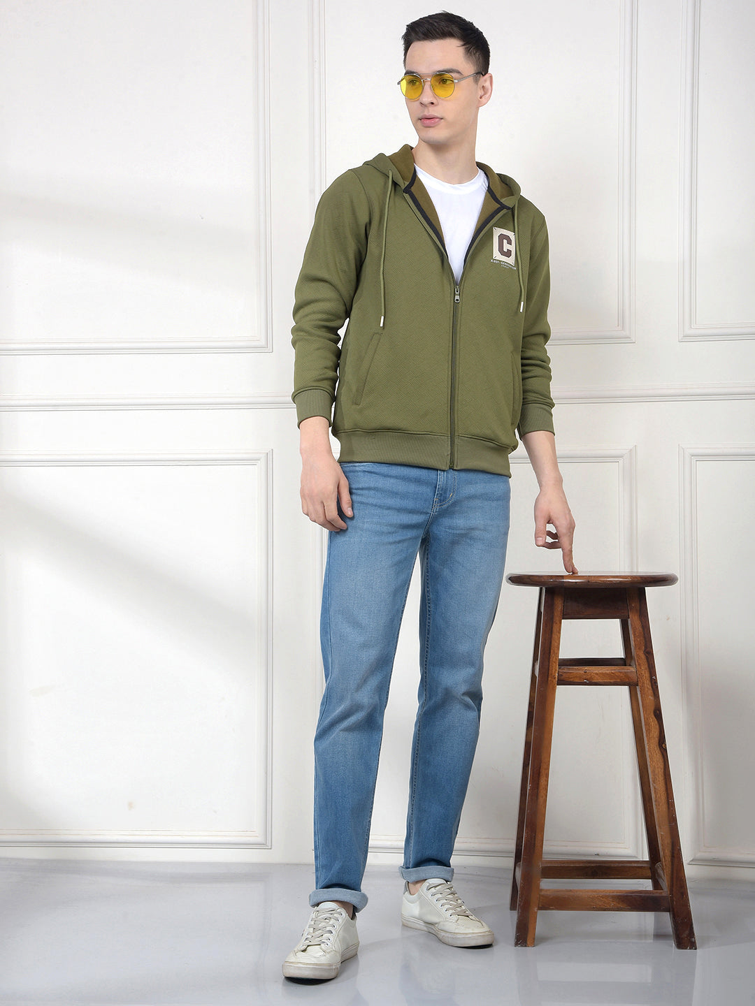COBB GREEN SELF-DESIGN ZIP-UP HOODIE