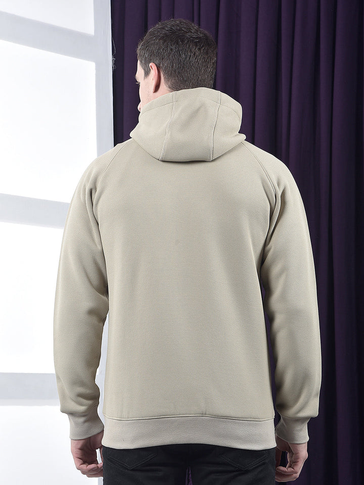 cobb solid beige zip-up hooded sweatshirt