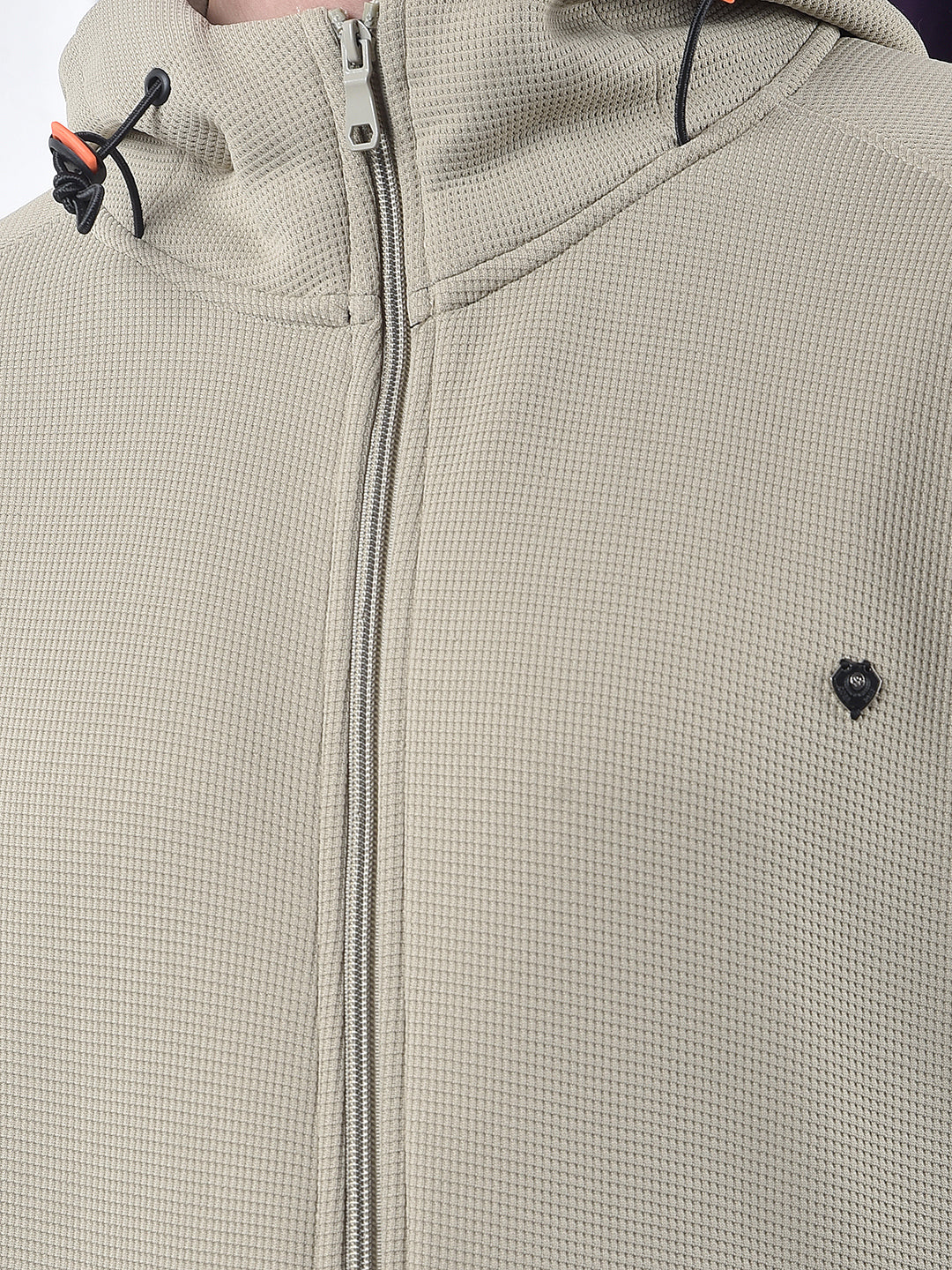 COBB SOLID BEIGE ZIP-UP HOODED SWEATSHIRT