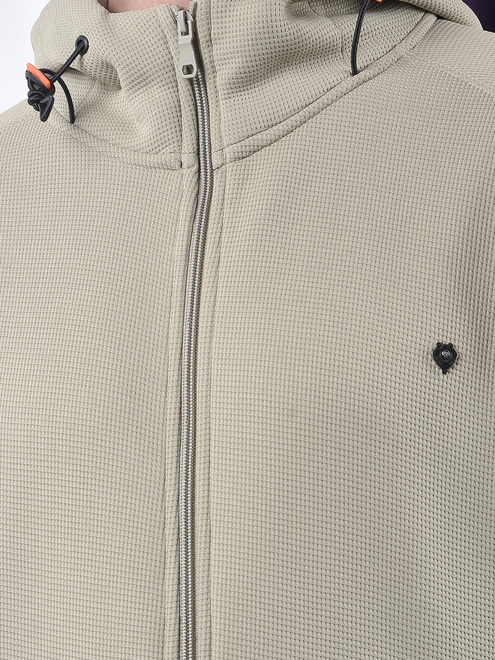 COBB SOLID BEIGE ZIP-UP HOODED SWEATSHIRT