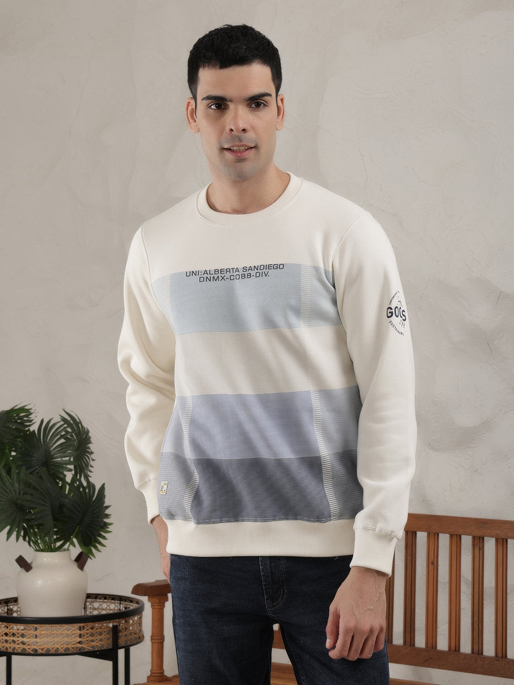 cobb cream printed round neck sweatshirt