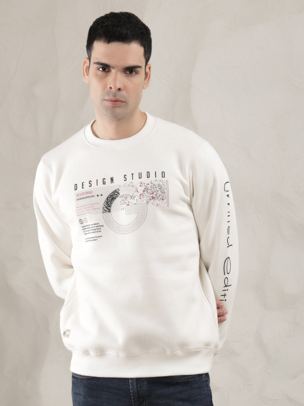 cobb cream printed round neck sweatshirt