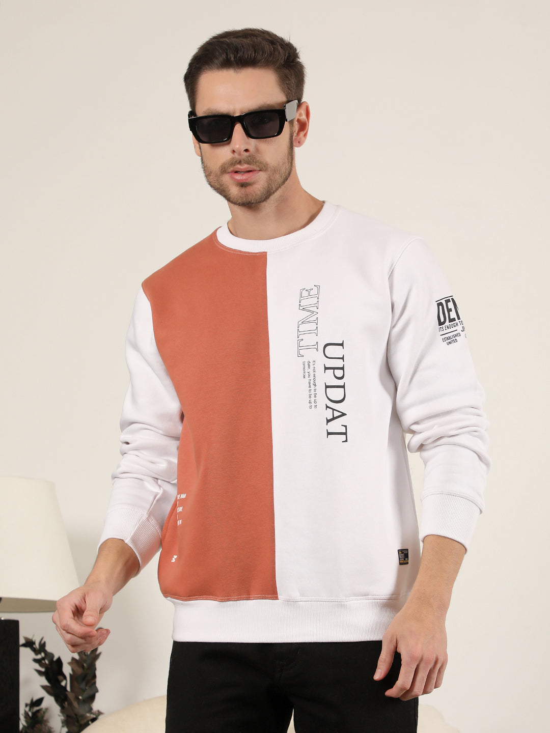 cobb white rust printed round neck sweatshirt