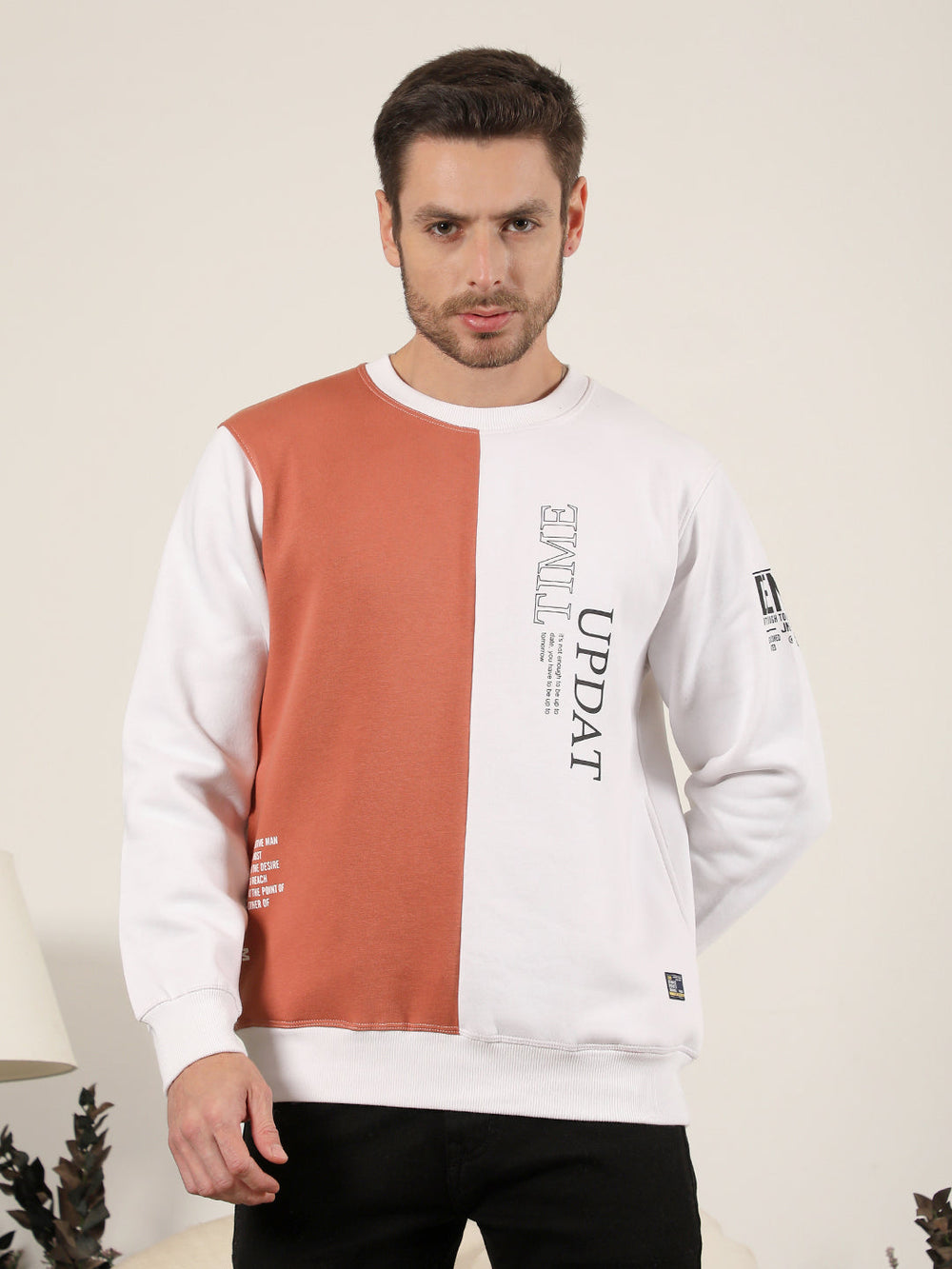 cobb white rust printed round neck sweatshirt