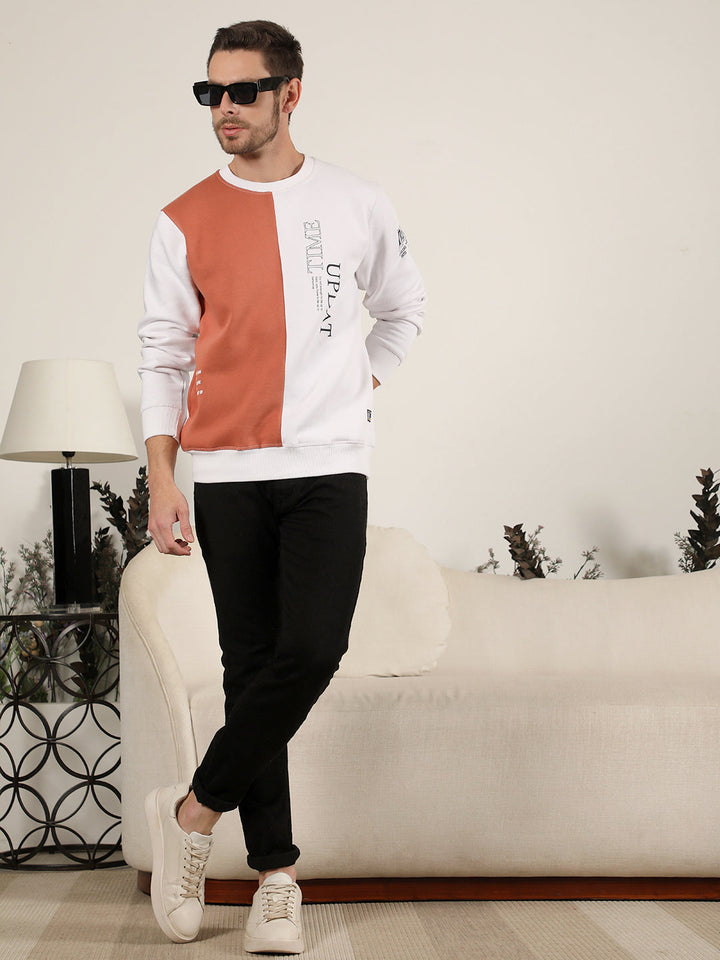 COBB WHITE RUST PRINTED ROUND NECK SWEATSHIRT