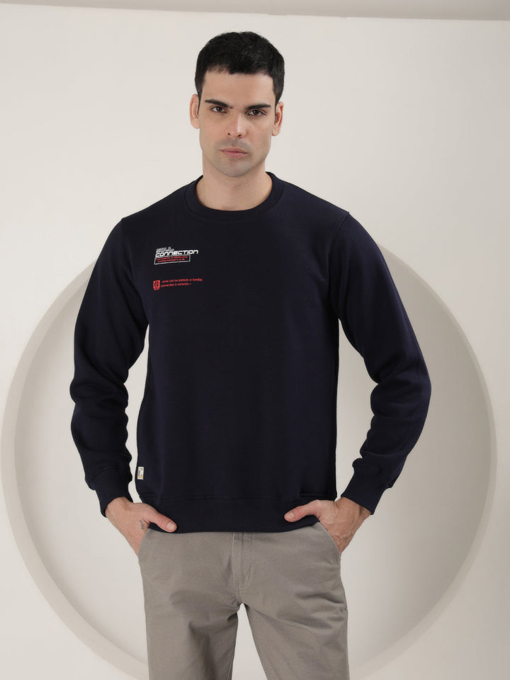 cobb navy blue printed round neck sweatshirt