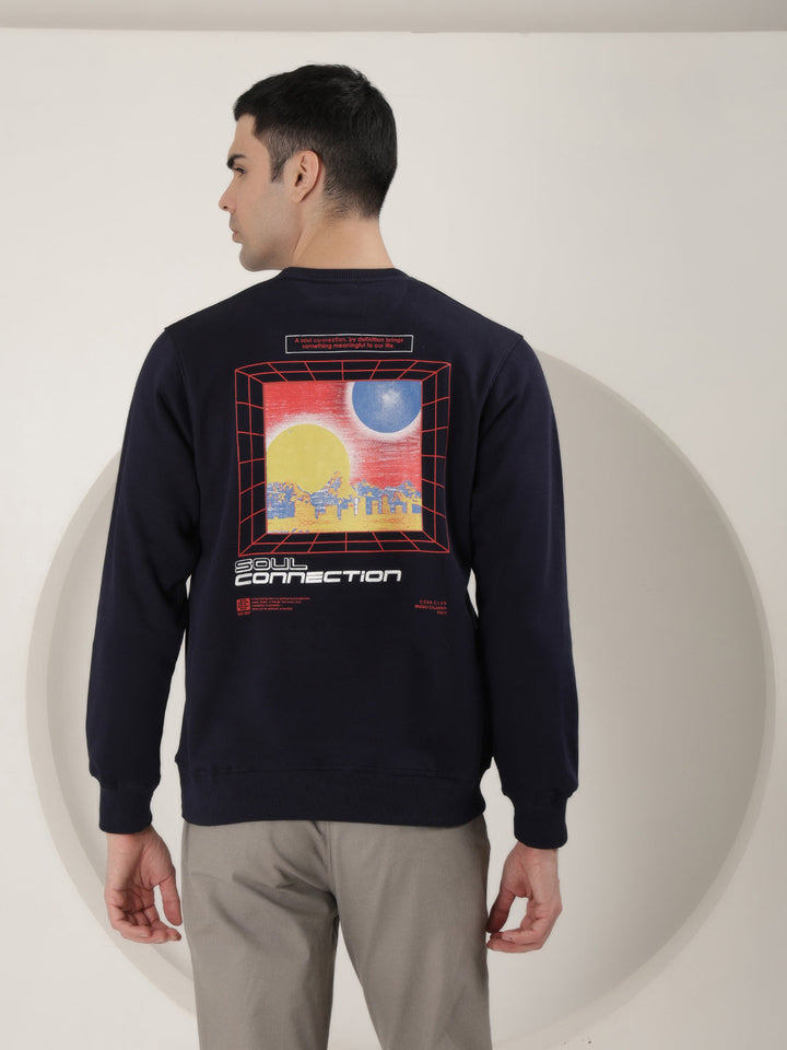 cobb navy blue printed round neck sweatshirt