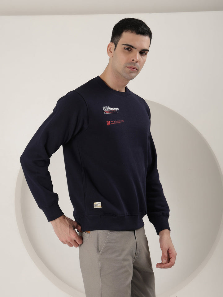 COBB NAVY BLUE PRINTED ROUND NECK SWEATSHIRT