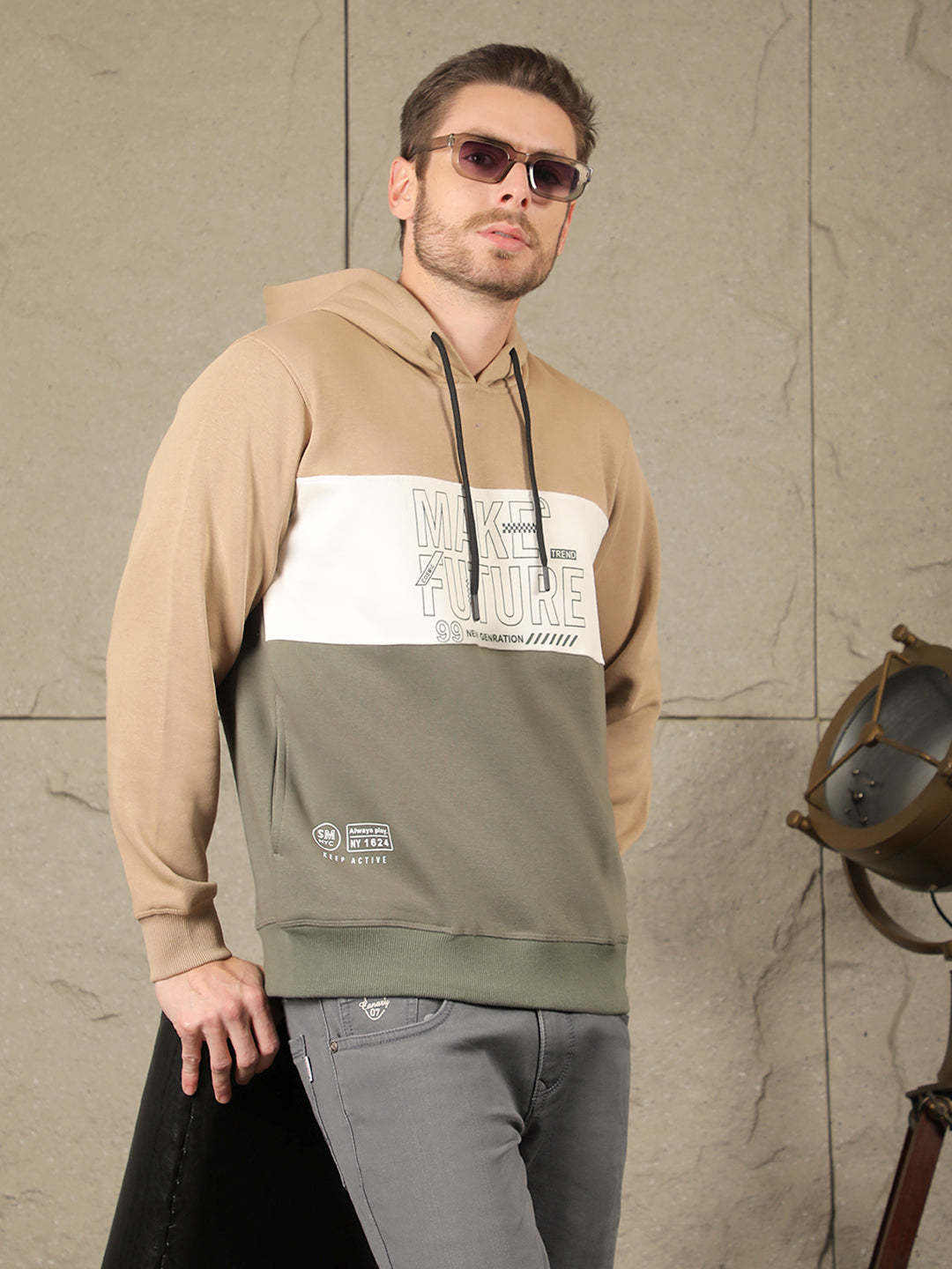 cobb light brown colourblock classic hoodie