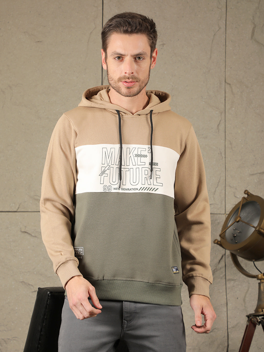 cobb light brown colourblock classic hoodie